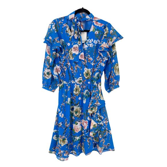 Walter Baker Dress Womens 6 Sommer Knee Length Floral Blue Chiffon NWT - Picture 1 of 7